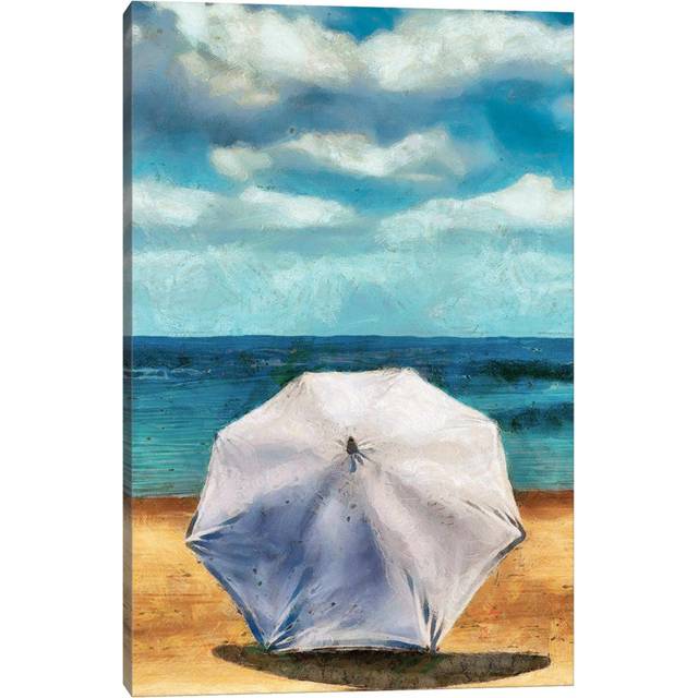 Beach Umbrella II by Alonzo Saunders - Wrapped Canvas Painting (30.48cm H x 20.32cm W x 1.91cm D)