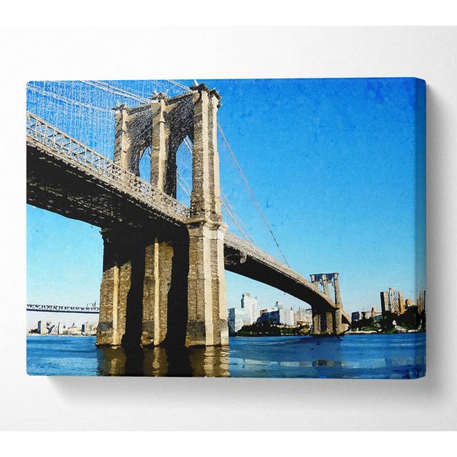 New York City Brooklyn Bridge By Day - Wrapped Canvas Art Prints - Multicolour (50.8cm H x 81.3cm W x 10cm D)