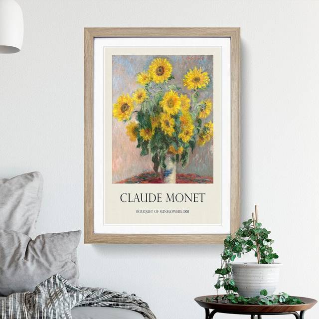 Bouquet of Sunflowers by Pierre-Auguste Renoir - Picture Frame Art Prints - Oak (65cm H x 48cm W x 2cm D)