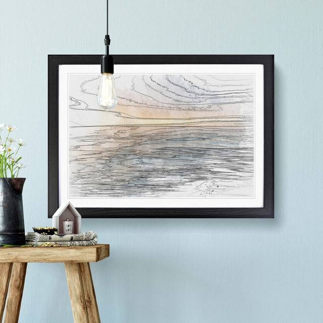 Tranquil Lake Michigan in Abstract - Picture Frame Graphic Art Print - Black (35cm H x 50cm W x 2cm D)