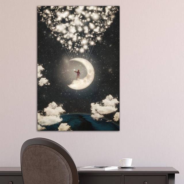 The Big Journey Of The Man On The Moon by Paula Belle Flores - Wrapped Canvas Graphic Art Print (101.6 cm H x 66.04 cm W x 3.175 cm D)