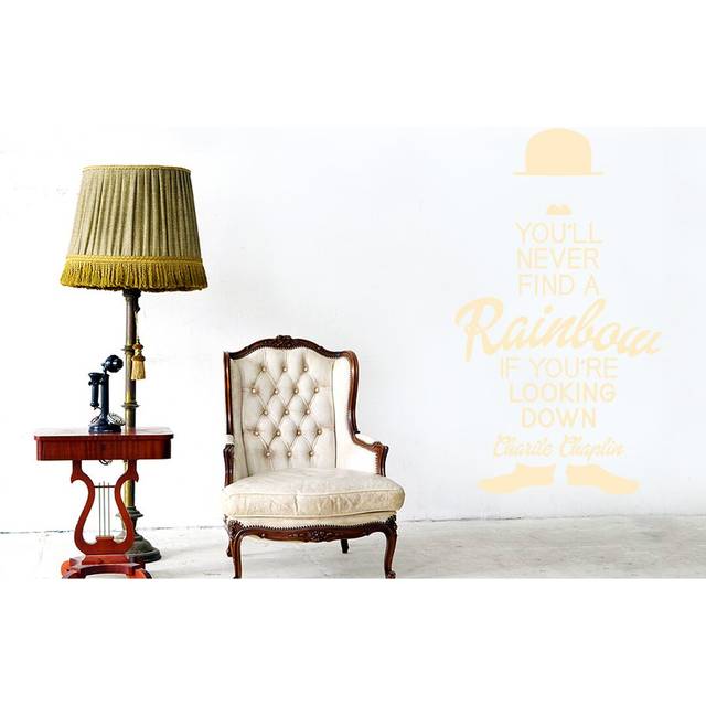Charles Chaplin You'll Never Find A Rainbow If You're Looking Down Wall Sticker - Beige (57cm H X 101cm W)