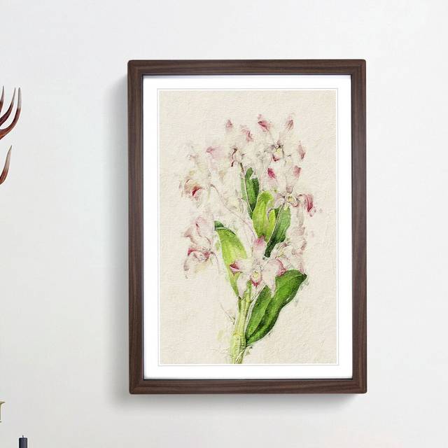 Illustration of Pink Dendrobium Orchids - Picture Frame Painting Print - Walnut Framed (36cm H x 27cm W x 2cm D)