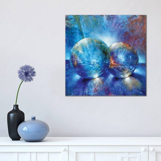 Two Blue Marbles by Annette Schmucker - Graphic Art on Canvas - Wrapped Canvas (45.72 cm H x 45.72 cm W x 1.91 cm D)