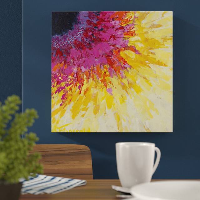 'Hello Sunflower' Painting Print on Canvas - Yellow;Pink;Purple (41cm H x 41cm W x 4cm D)