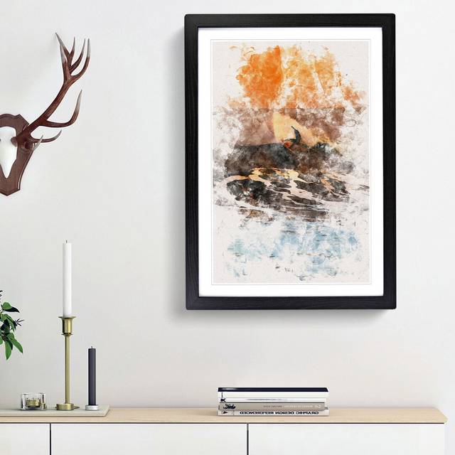 Surfing as the Sun Sets - Picture Frame Painting Print - Black Framed (87cm H x 62cm W x 2cm D)