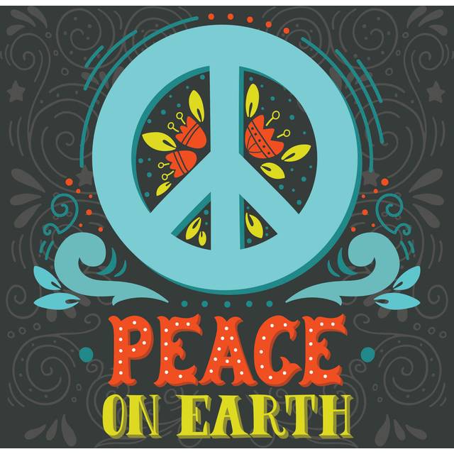 Peace Sign With Hand Lettering And Art (30cm H x 30cm W x 3.8cm D)