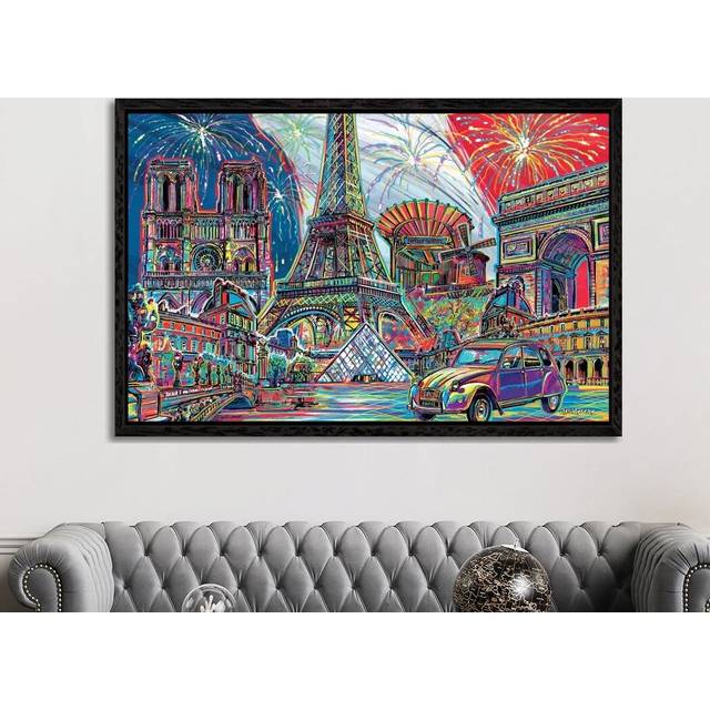 Paris Pop Art by P.D. Moreno - Graphic Art Print on Canvas - Black Framed (152.5 cm H x 101.5 cm W)