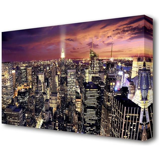 Manhattan Aerial View at Night - Wrapped Canvas Photograph Print (35.6 cm H x 50.8 cm W)