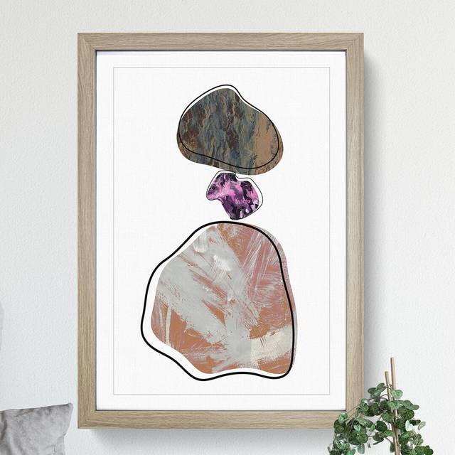 Trio of Rocks - Picture Frame Graphic Art - Oak (90cm H x 65cm W x 2cm D)