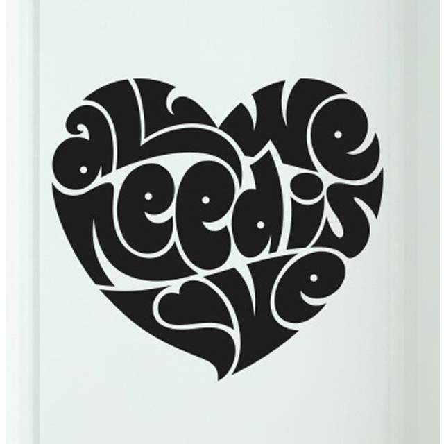 All We Need Is Love in Heart Shape Door Room Wall Sticker - Black (36cm H X 40cm W)