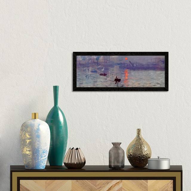 Sunrise Impression by Claude Monet - Panoramic Painting Print on Canvas - Black Framed (30.48 cm H x 91.44 cm W)