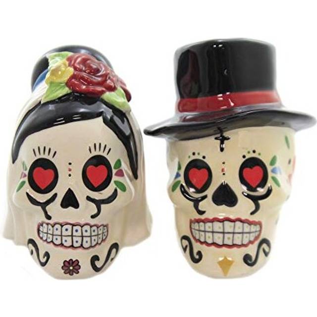 Day of the Dead Bride and groom Skulls ceramic Salt and Pepper Shakers