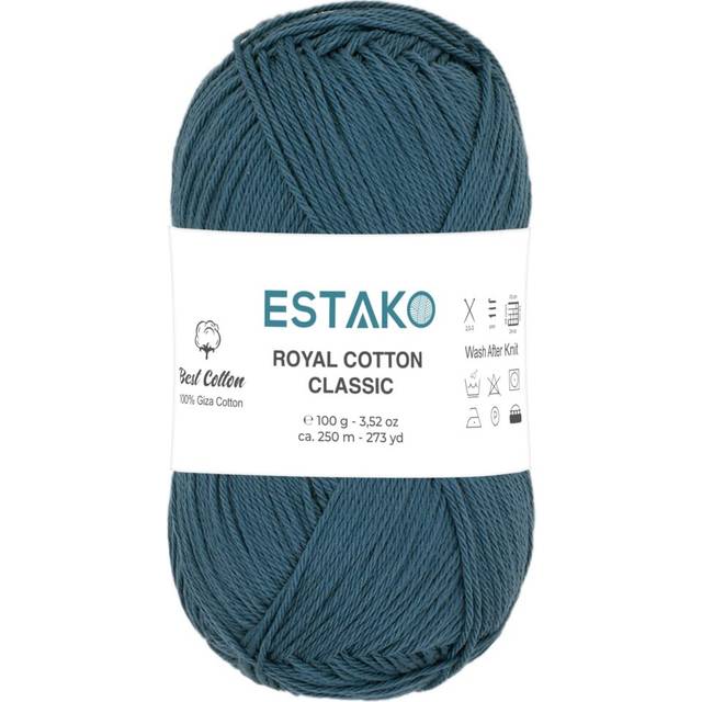 Estako Royal Cotton Classic  100% Giza Cotton Yarn  Soft  Super Fino 1 for Crochet and Knitting 3.52 Oz (100g) / 273 Yrds (250m) (4079 - Denim Blue)