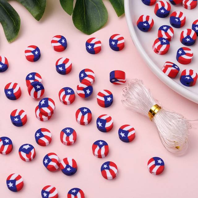 100pcs Independance Day Polymer clay 4th of July Spacer Beads for Wome