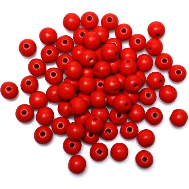 200 Red Wood Beads 14mm Round Dyed Wooden Loose Beads for Farmhouse Garland/ Jewelry Making Wall Hanging Decor Christmas Ornaments 3mm Hole