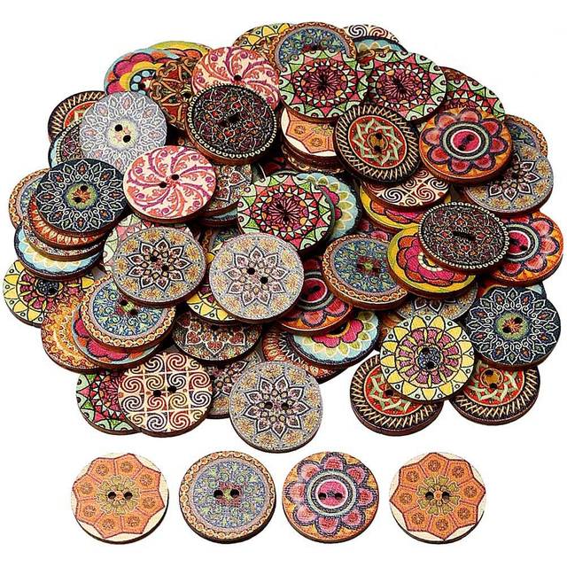 100 Pcs Mixed Color Wood Buttons  EUBags 1 Inch Natural Round Shapes Retro Buttons  Vintage Buttons with 2 Holes for DIY Sewing Crafts 1inch