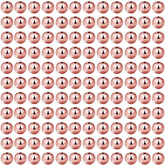 200 pcs Rose Gold Smooth Round Spacer Beads Rose Gold Plated Brass Tarnish Resistant Seamless Loose Connector Beads for DIY Bracelet Jewelry Making (4