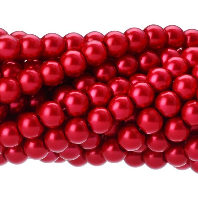 RUBYCA 200Pcs Czech Tiny Satin Luster Glass Pearl Round Beads Jewelry Making 10mm Light Siam Red