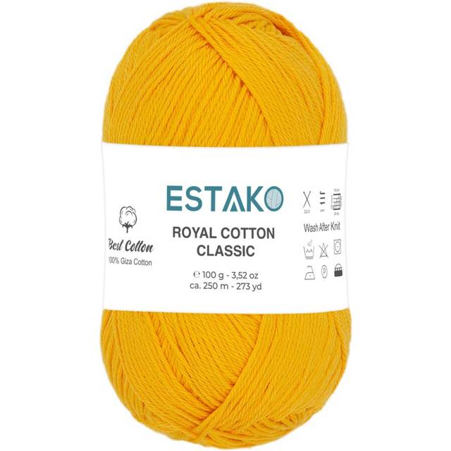 Estako Royal Cotton Classic  100% Giza Cotton Yarn  Soft  Super Fino 1 for Crochet and Knitting 3.52 Oz 100g / 273 Yrds 250m 4064 - Dark Yellow