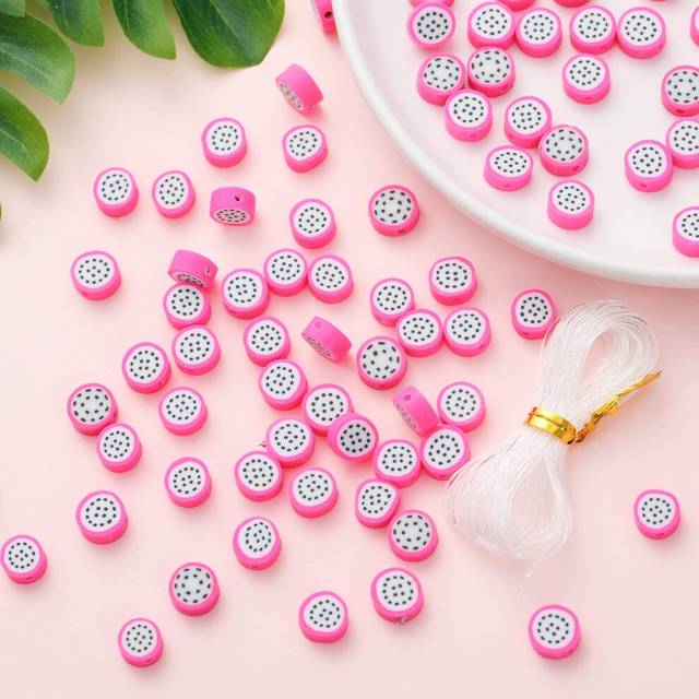 100pcs Dragon Fruit Polymer Clay Spacer Beads for Women Jewelry Making