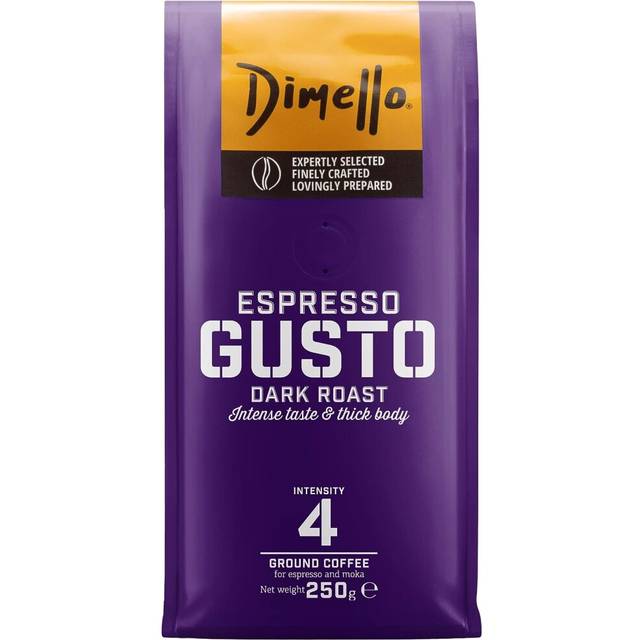 Dimello Espresso Gusto Ground Coffee (250g) - Arabica and Robusta, Dark Roast, Intense Taste & Thick Body - Flavoured Ground Espresso Coffee