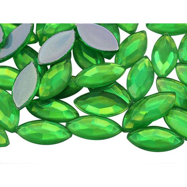 Allstarco 15x7mm Green Peridot AB Navette Flat Back Acrylic Rhinestones Marquise Gems for Crafts Horse Eye Costume Embelishments Card Making Jewels Je