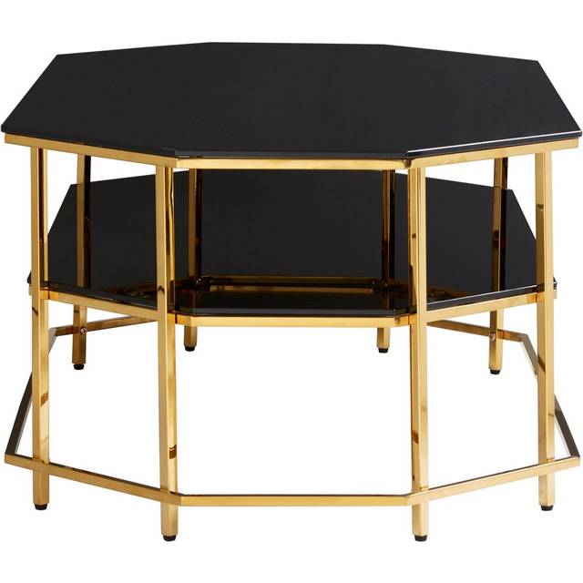 Luxe Black Tempered Glass Coffee Table, Functional Storage Of Display Table, Spacious Table With Storage - One Size