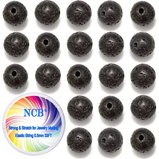 NCB 200PCS 8mm Natura Black Volcanic Lava Gemstone Round Spacer Loose