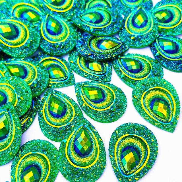Sparkly Buttons Drop AB color Sew On crafts Rhinestones Flatback Beads Sewing for costume Wedding Dress Decorations 18x25mm 50pcs (green)