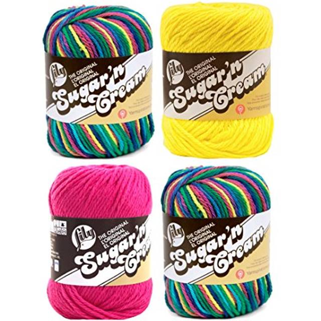 Bulk Buy: Lily Sugar 'n Cream Limited Edition 100% Cotton Yarn Coordinated 4-Pack Psychedelic x 2  Hot Pink  Sunshine