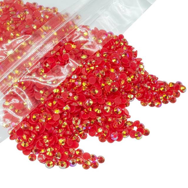 qiipii 5050PCS 5mm Red AB Resin Rhinestones for Crafting Dark Red Flat Back Jelly Resin Rhinestones Bulk SS20 Non-Hotfix Siam Red AB Stones Diamonds C