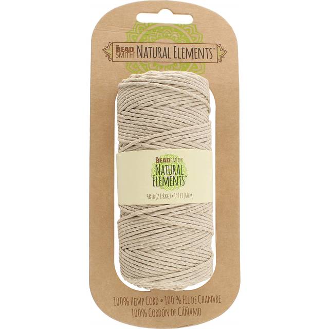 The Beadsmith 100% Hemp Cord - Natural Color - 2mm  197 Foot Spool  20LB Test Strength - Twine for Jewelry Making  Macrame  Paper Crafts  Gardening  S