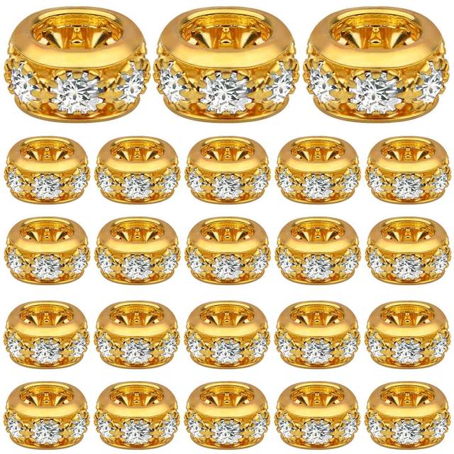 40pcs Rhinestone Rondelle Spacer Beads European Large Hole Beads Loose Charm Beads for DIY Bracelet Necklace Snake Chain Jewelry Making Decor  Bright