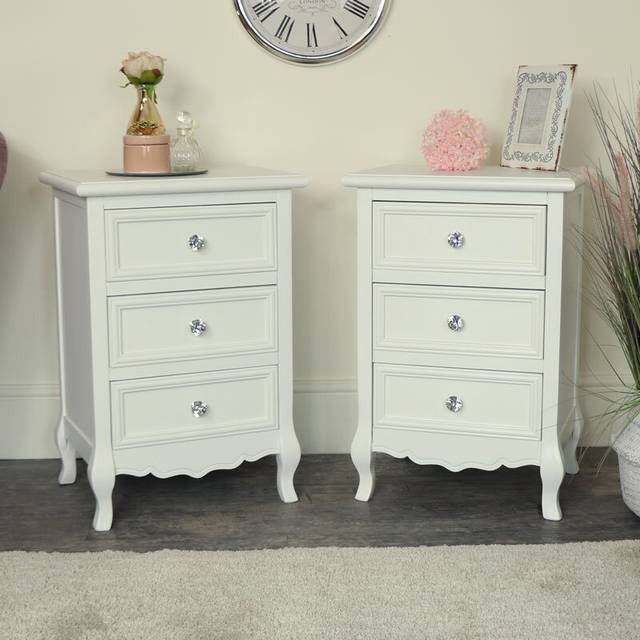 Ashby 3 Drawer Bedside Table - White (66cm H X 45cm W X 34cm D)