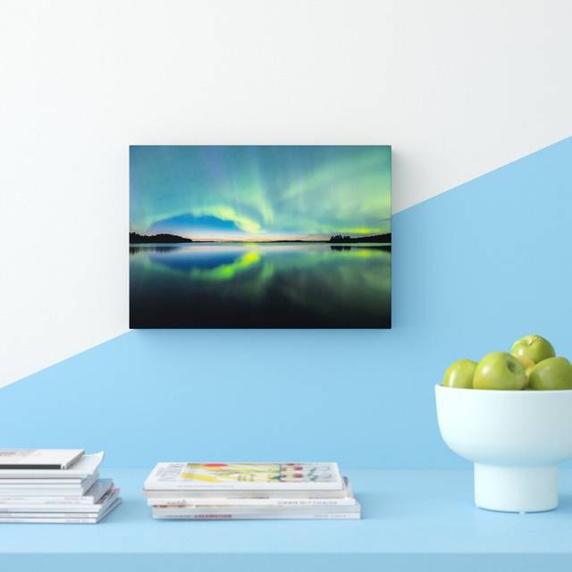 Northern Light Halo Lake - Wrapped Canvas Photograph Print (35.6cm H x 50.8cm W x 4.4cmc D)