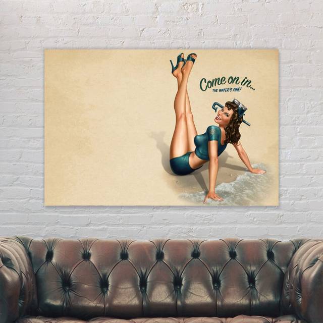 Come on in Seaside Pin up Retro - Wrapped Canvas Art Prints (41cm H x 61cm W x 4cm D)