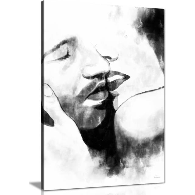 Panther Print Fine Art Prints Kissing Couple Charcoal Painting Artistic Framed Canvas Print, Pictures For Home Walls, Bedroom, Living Room & Bathroom (31cm H x 20cm W)