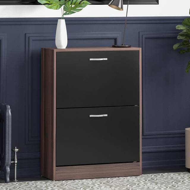 8 Pair Flip Down Shoe Storage Cabinet Organiser Hallway Furniture - Black (8)
