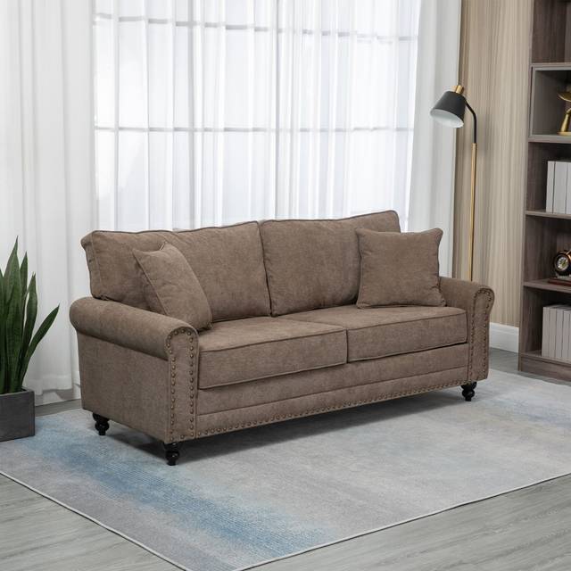 Ophelia & Co. 196Cm Scroll Arm Sofa Brown 89cm H X 196cm W X 80.5cm D
