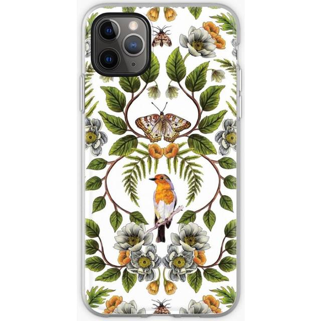 Phone Case Spring Reflection Floral Botanical w Birds, Moths, Dragonflies Flowers for iPhone Samsung 14 13 12 11 Plus Pro Max Galaxy S23 Ultra Note 20