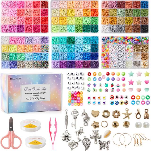 INSCRAFT 22000 Pcs Clay Beads for Bracelet Making Kit  120 Colors Flat Round Polymer Clay Beads  Friendship Bracelet Kit Heishi Beads for DIY Jewelry