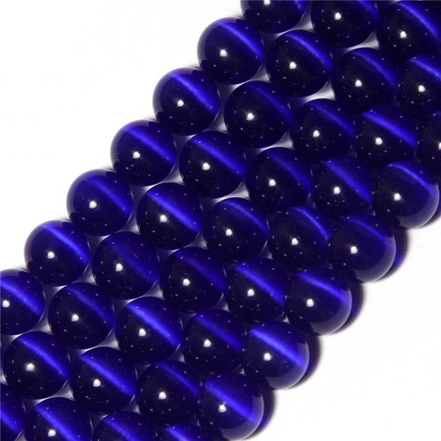 HAAMIIQII 60pcs 6mm Dark Blue Cat Eye Beads Round Loose Gemstone Beads
