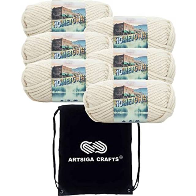 Lion Brand Hometown Houston Cream 135-98 (6-Skeins - Same Dye Lot) #6 S Bulky Acrylic Yarn for Crocheting and Knitting with Project Bag