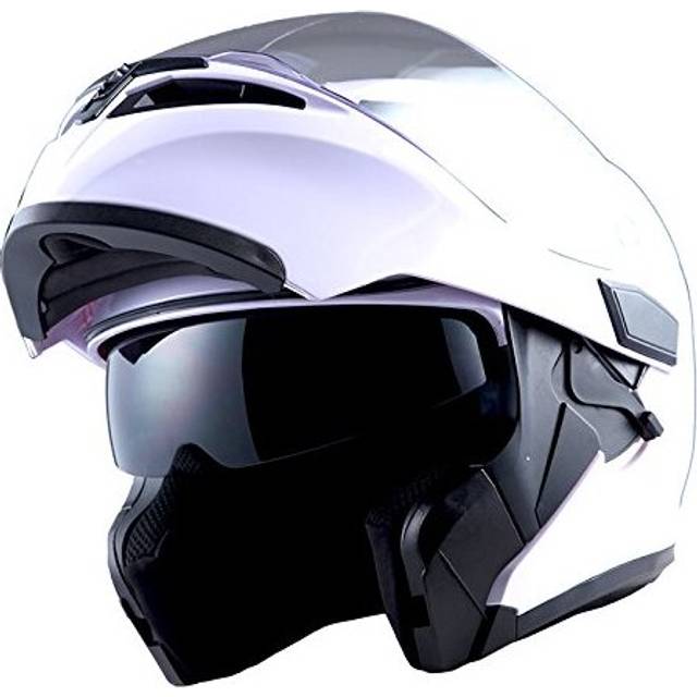 1Storm Motorcycle Modular Full Face Helmet Flip up Dual Visor Sun Shield: HB89 glossy White