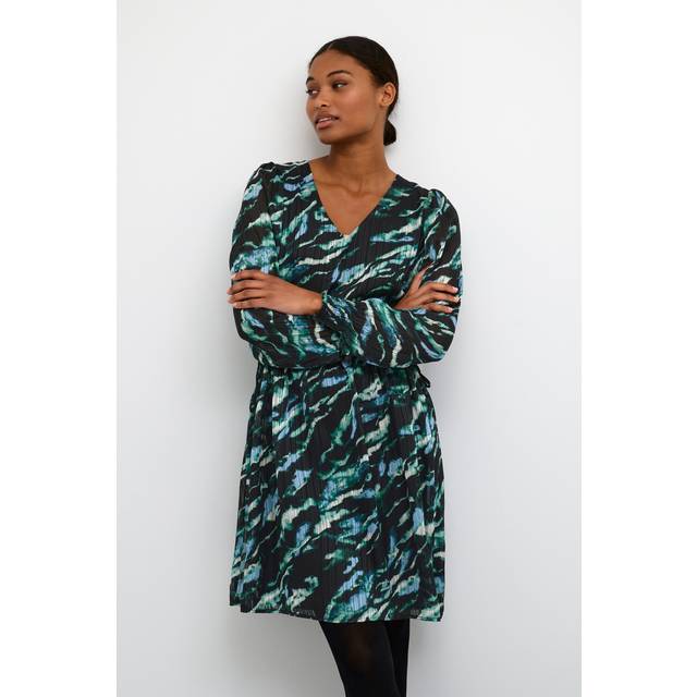 KAFFE Chucky Crinkle Fabric Drawstring Waist Dress, Blue/Multi