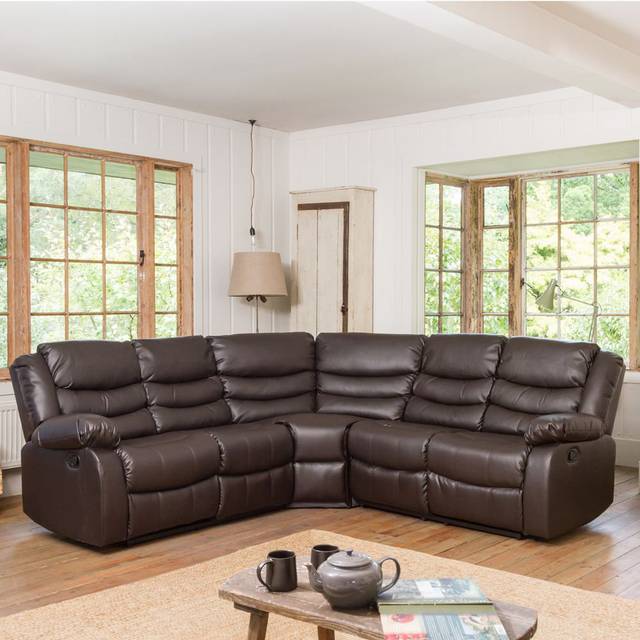 Lotus Reclining Corner Sofa - Brown (97cm H X 242cm W X 94cm D)