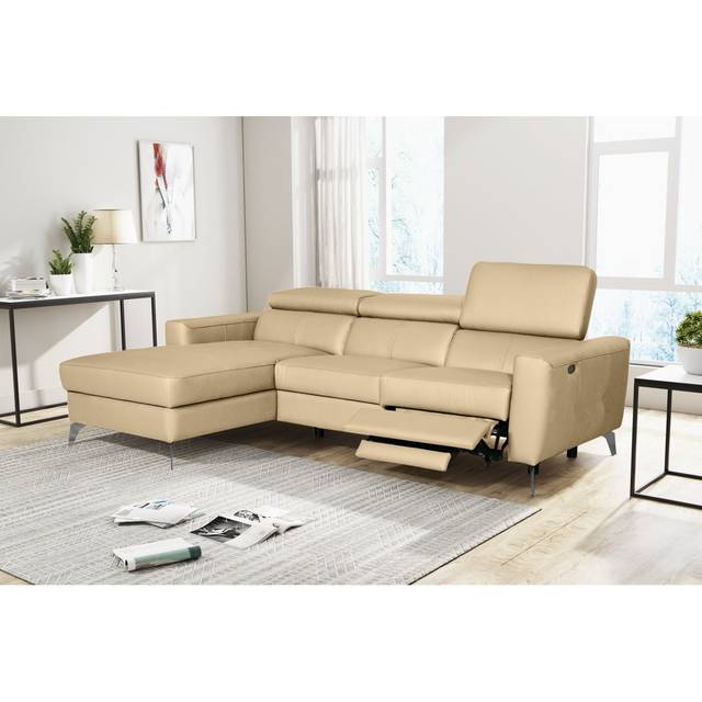 Amorian Leather Reclining Corner Sofa - Beige (97cm H X 235cm W X 179cm D)