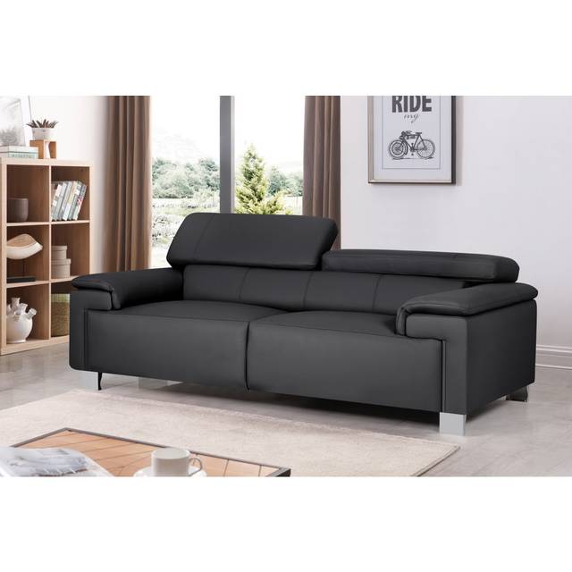 Chavely Genuine Leather Pillow Top Arm Sofa - Black (81cm H X 208cm W X 102cm D)