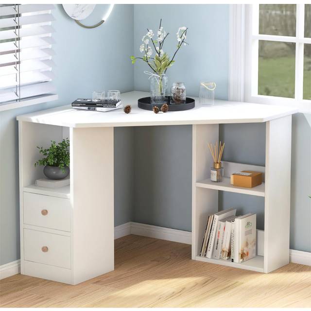 Lariyah 90Cm W L-Shape Writing Desk - White (72cm H X 90cm W X 90cm D)